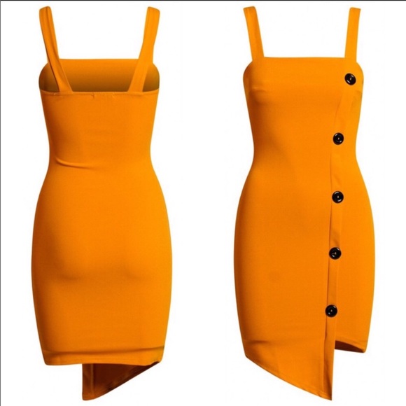 Mustard Button Down Bodycon Dress - Picture 2 of 5